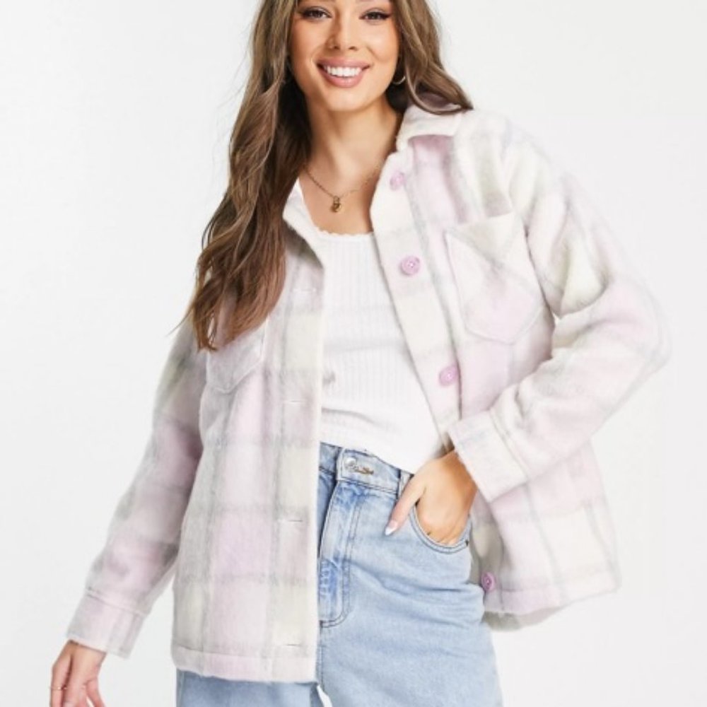 HOLLISTER PLAID SHACKET IN LILAC BY ASOS SIZE SMALL